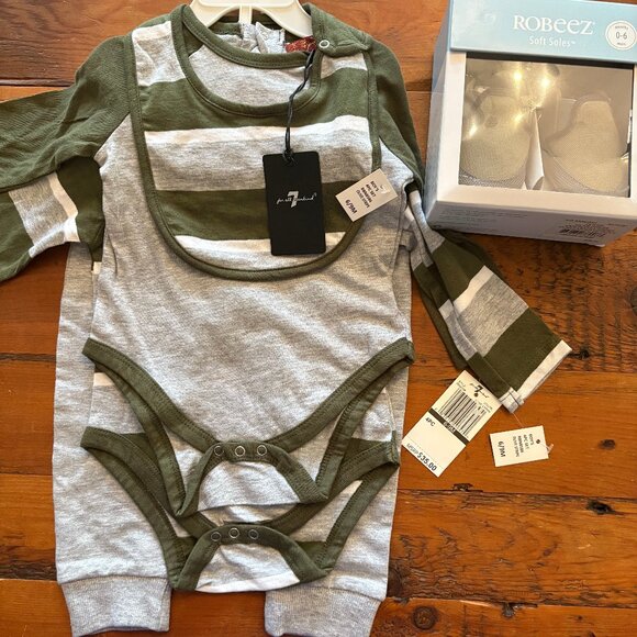 BABY BOY 7 FOR ALL MANKIND SET SZ6-9MO & ROBEEZ SHOES-6M0 ALL BRAND NEW W TAGS - Picture 9 of 9